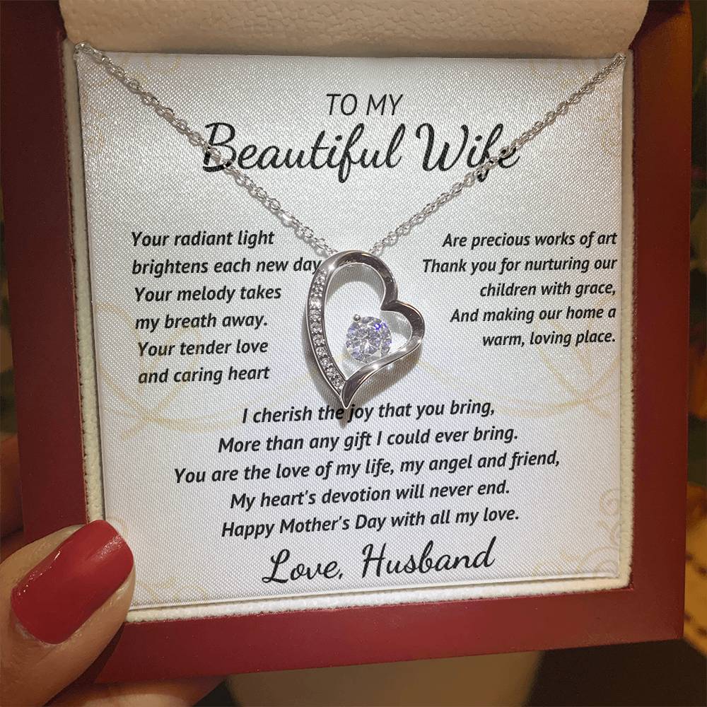 To My Beautiful Wife - Your Radiant Light - Heart Necklace