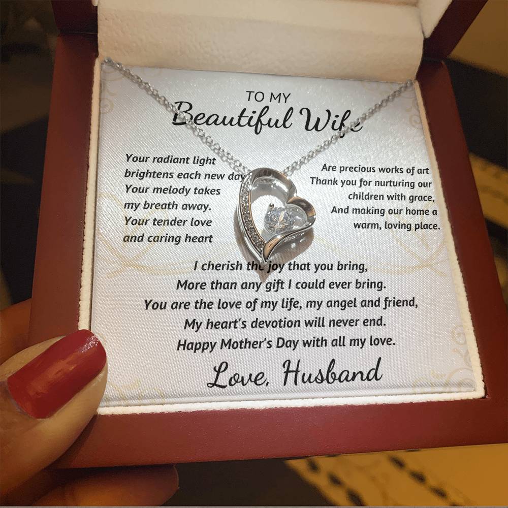 To My Beautiful Wife - Your Radiant Light - Heart Necklace