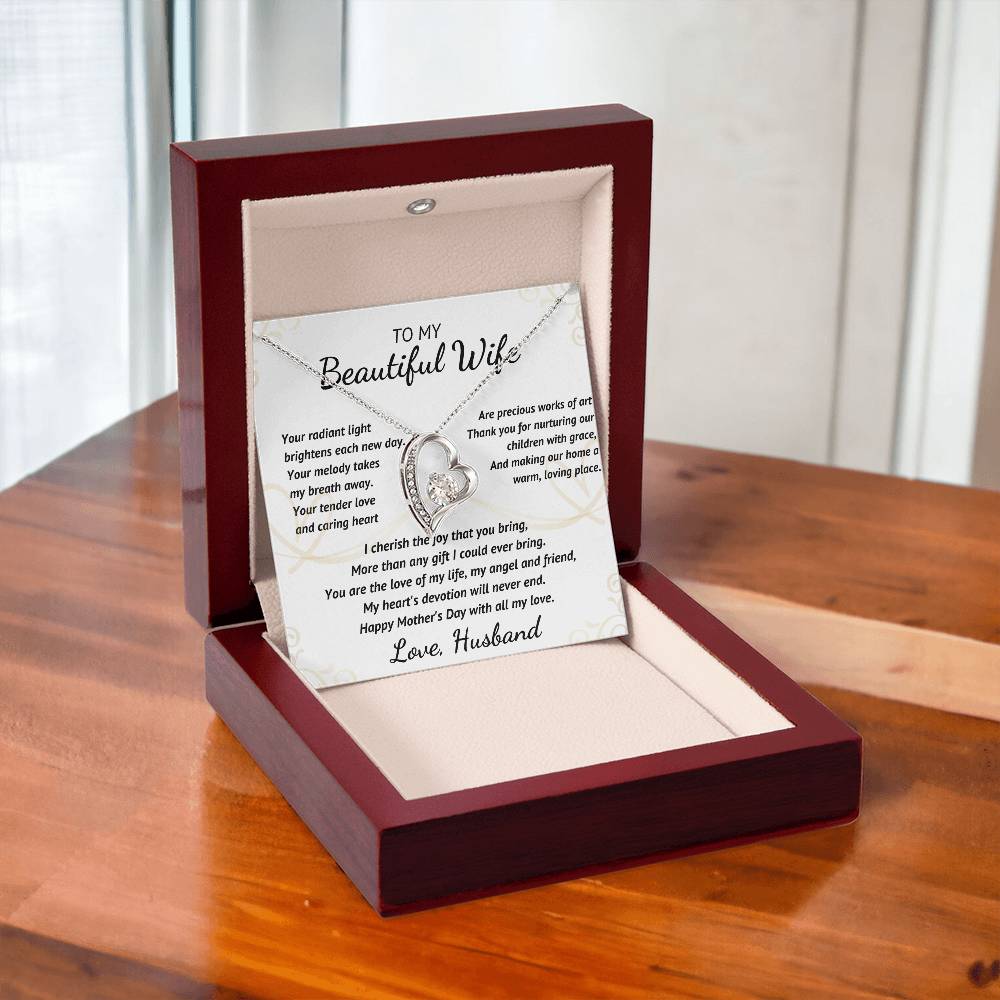 To My Beautiful Wife - Your Radiant Light - Heart Necklace