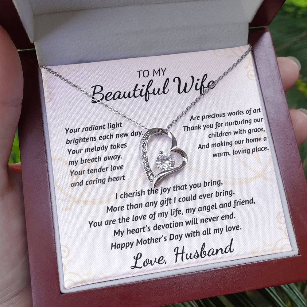 To My Beautiful Wife - Your Radiant Light - Heart Necklace
