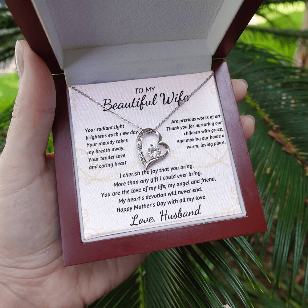 To My Beautiful Wife - Your Radiant Light - Heart Necklace