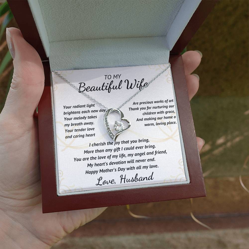 To My Beautiful Wife - Your Radiant Light - Heart Necklace