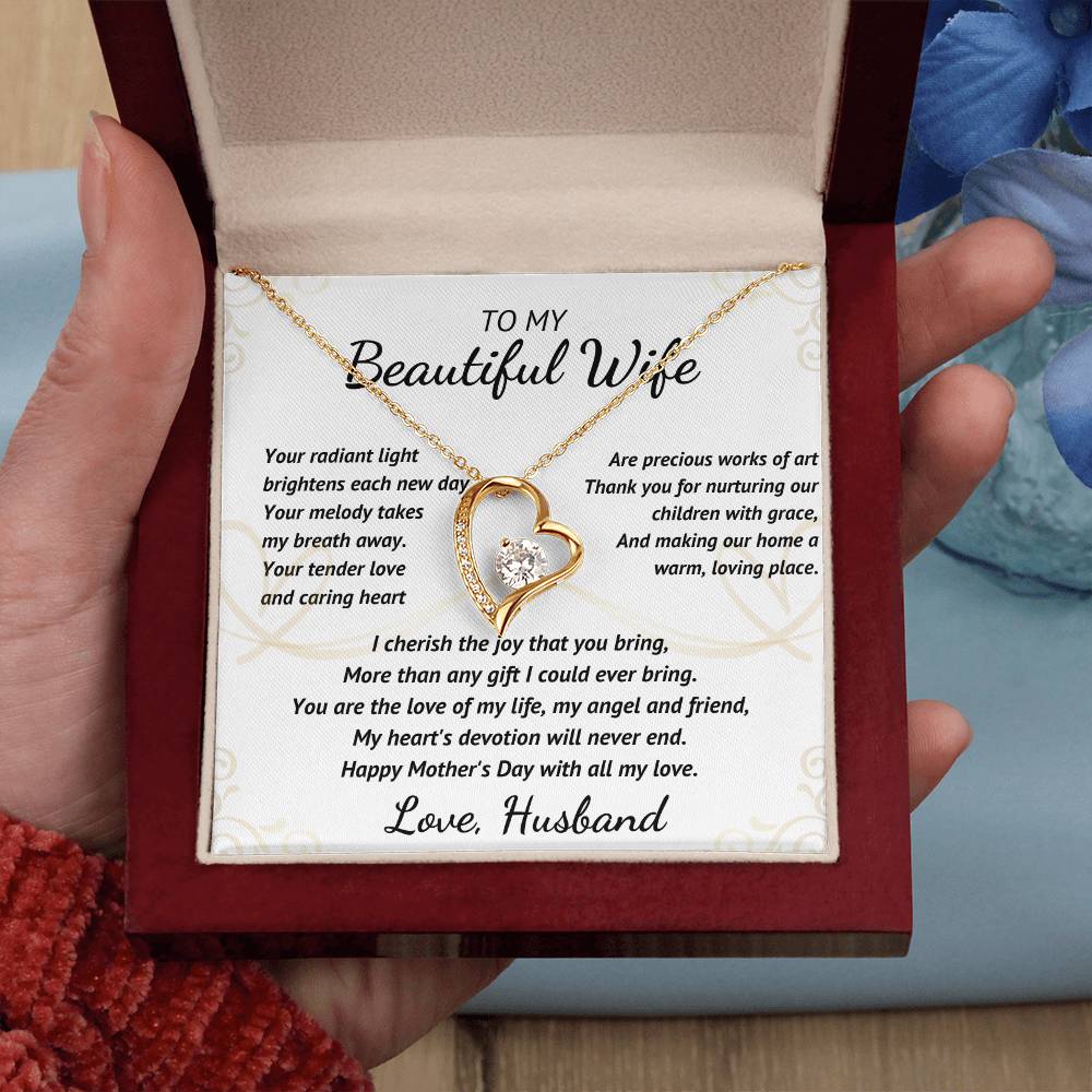 To My Beautiful Wife - Your Radiant Light - Heart Necklace