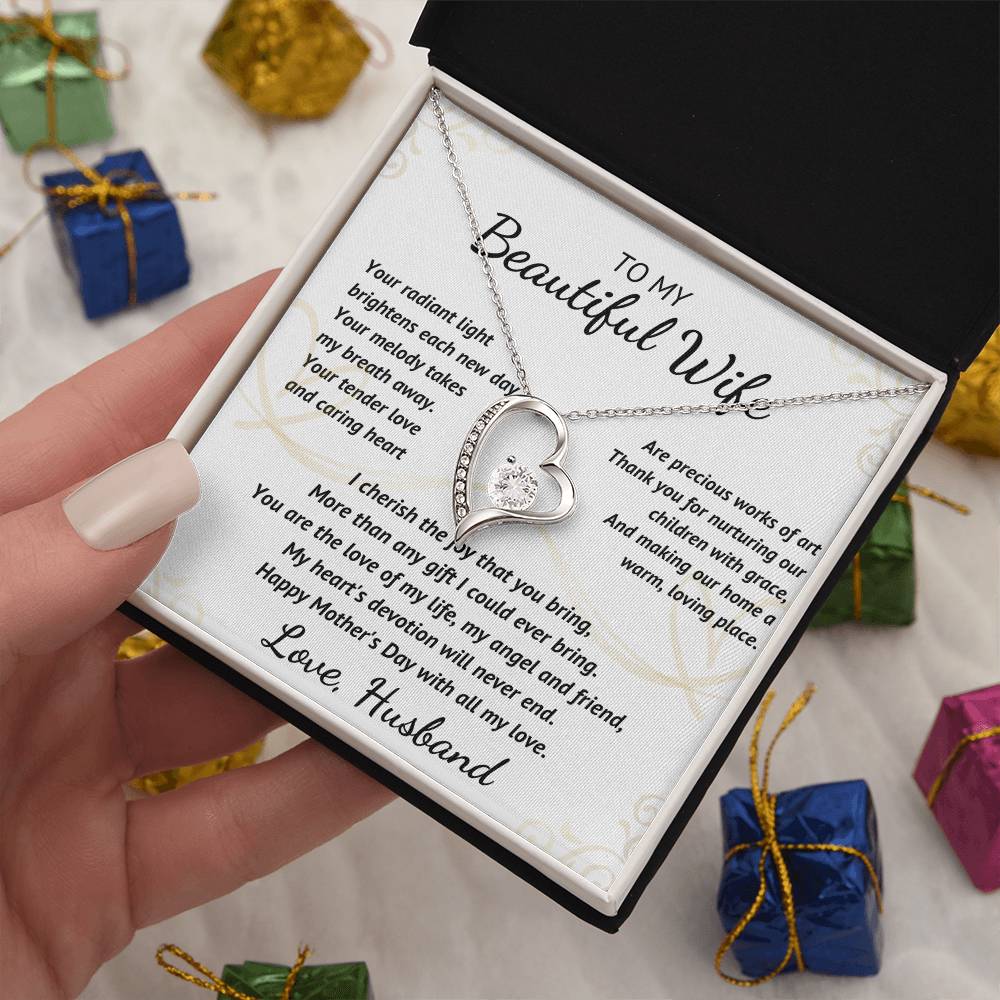 To My Beautiful Wife - Your Radiant Light - Heart Necklace