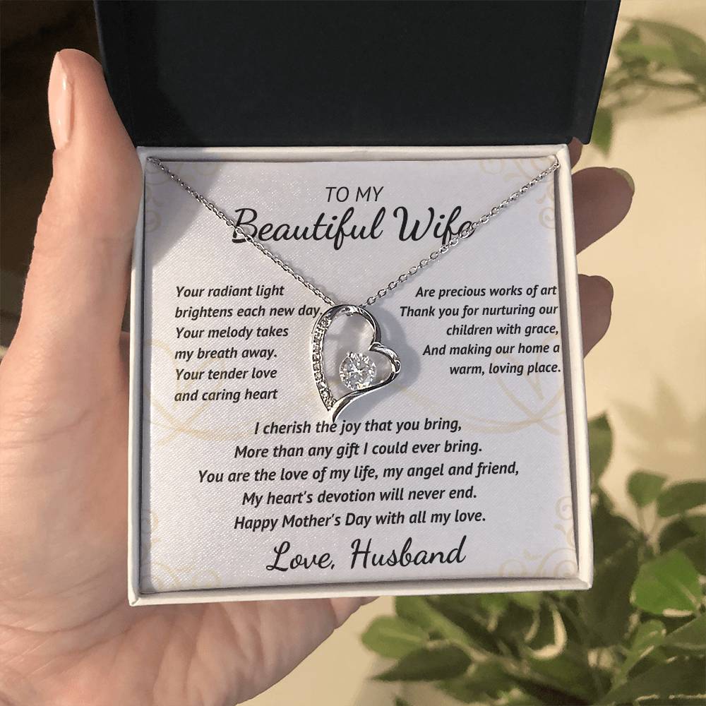 To My Beautiful Wife - Your Radiant Light - Heart Necklace