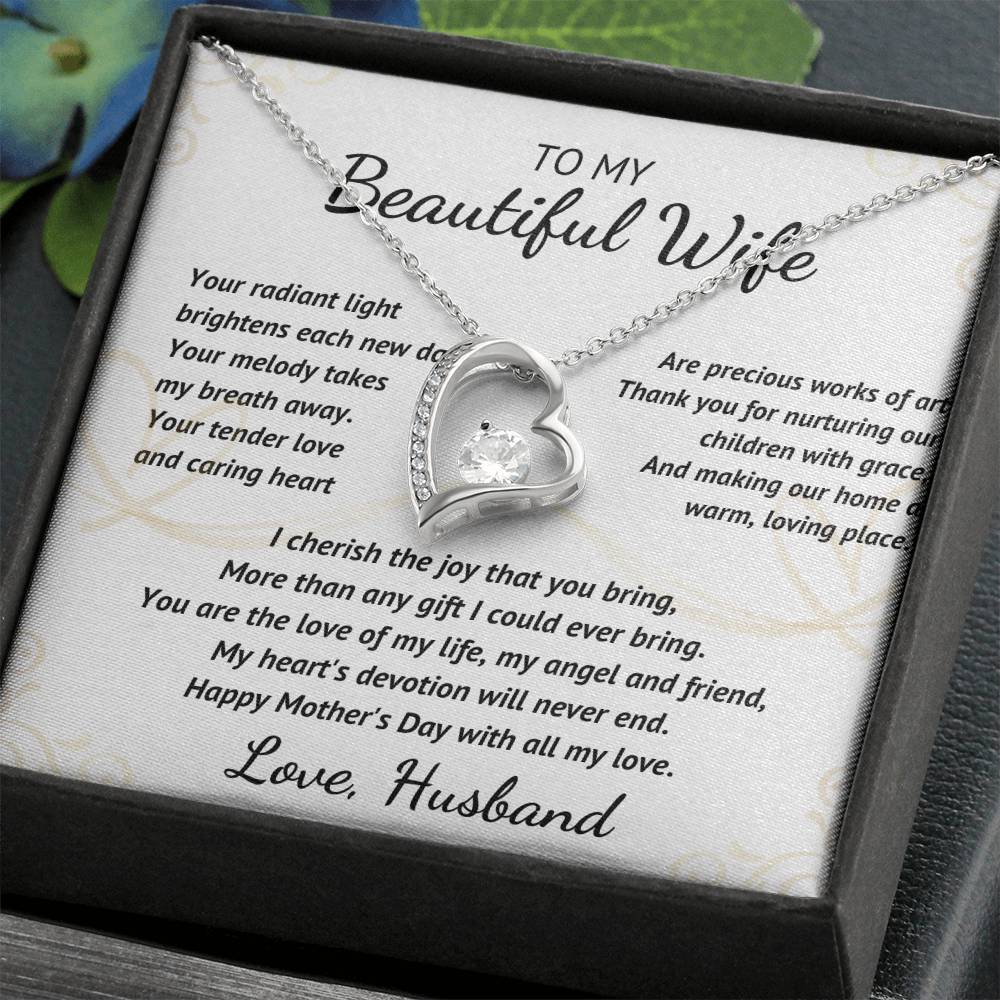 To My Beautiful Wife - Your Radiant Light - Heart Necklace