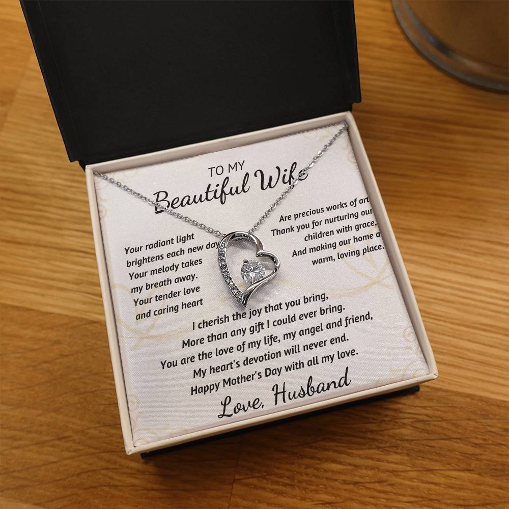 To My Beautiful Wife - Your Radiant Light - Heart Necklace