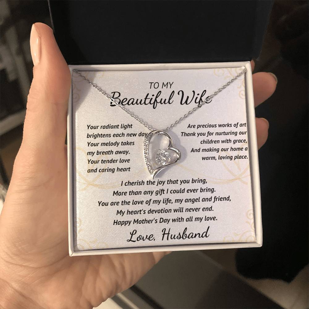 To My Beautiful Wife - Your Radiant Light - Heart Necklace