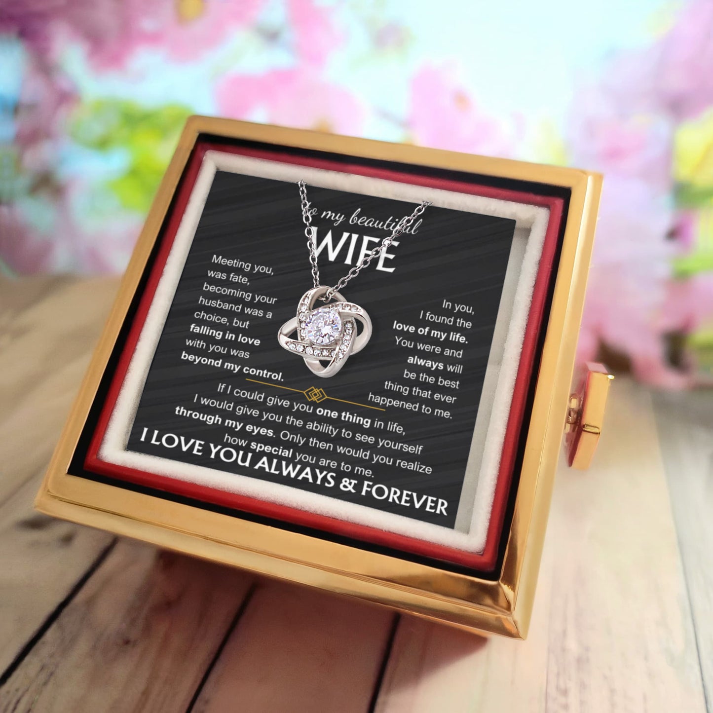 To My Wife - Love Knot with Rotating Rose Gift Box