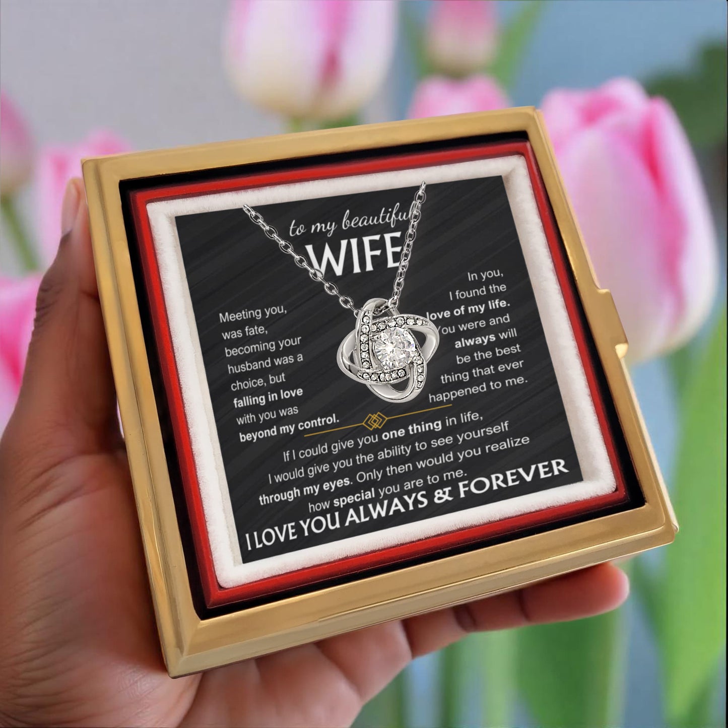 To My Wife - Love Knot with Rotating Rose Gift Box